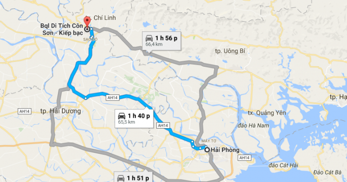 Từ Hải Phòng đi Côn Sơn Kiếp Bạc bao nhiêu km?khoảng cách từ Hải Phòng đến Côn Sơn Kiếp Bạc bao nhiêu km?