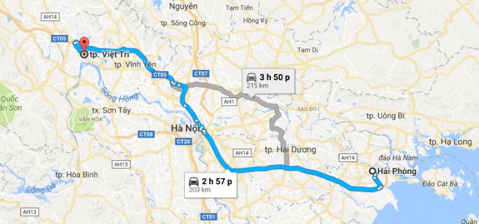 Từ Hải Phòng đi Việt Trì bao nhiêu km?khoảng cách Từ Hải Phòng đến Việt Trì bao nhiêu km?