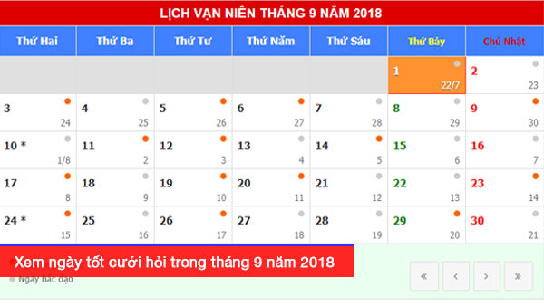 Xem ngày tốt cưới hỏi, kết hôn trong tháng 9 năm 2018