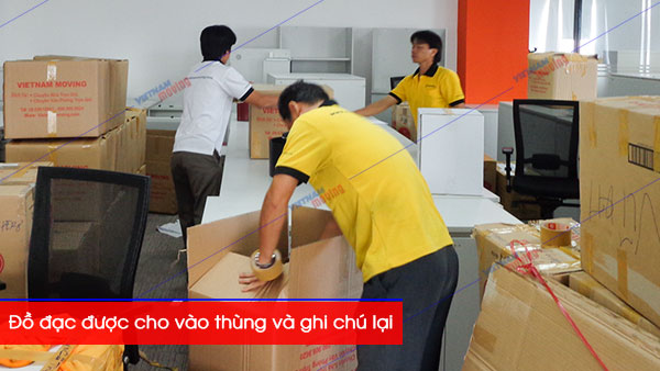 đồ đạc đóng gói, ghi chú khi chuyển văn phòng tại Vina Moving