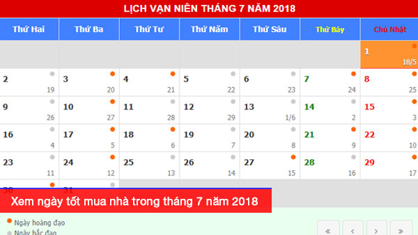 Xem ngày tốt mua nhà trong tháng 7 năm 2018 Mậu Tuất