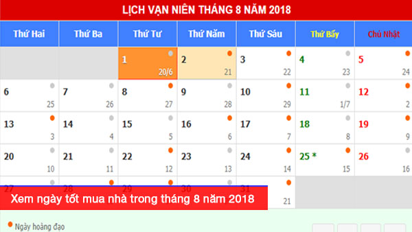 Xem ngày tốt mua nhà trong tháng 8 năm 2018