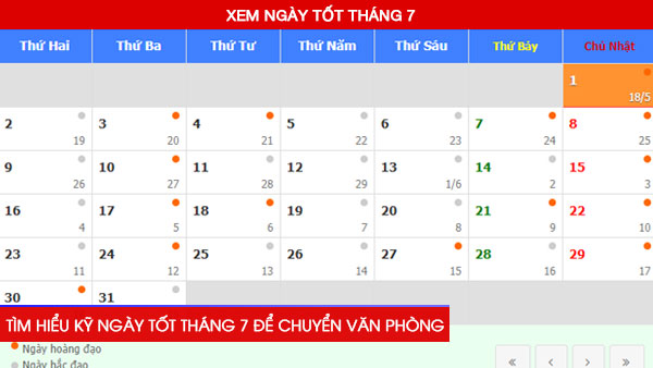 Xem ngày tốt chuyển văn phòng trong tháng 7, Tìm hiểu kỹ ngày tốt tháng 7 để chuyển văn phòng