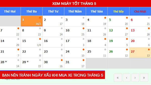 Xem ngày tốt mua xe hợp tuổi trong tháng 5 năm 2018 Mậu Tuất, Bạn nên tránh ngày xấu khi mua xe trong tháng 5