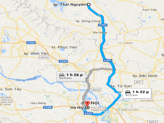 Từ Hà Nội đi Thái Nguyên bao nhiêu km?