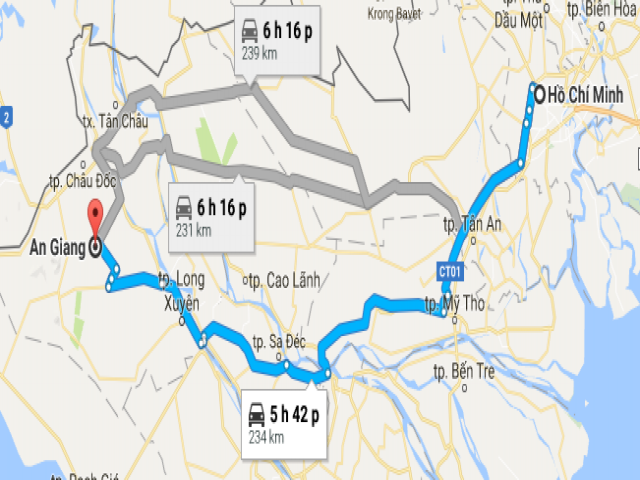 Từ thành phố Hồ Chí Minh đi An Giang bao nhiêu km?