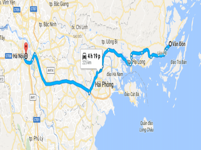 Từ thủ đô Hà Nội đi Vân Đồn bao nhiêu km?