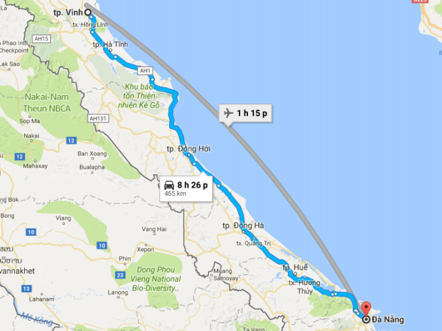Từ Đà Nẵng đi thành phố Vinh – Nghệ An bao nhiêu km?