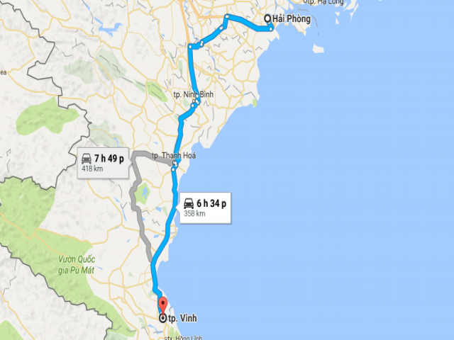 Từ Hải Phòng đi Vinh bao nhiêu km?