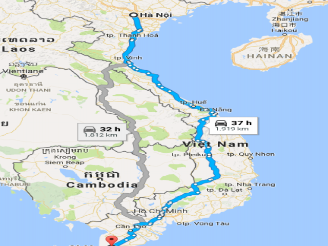 Từ Hà Nội đi Cà Mau bao nhiêu km?