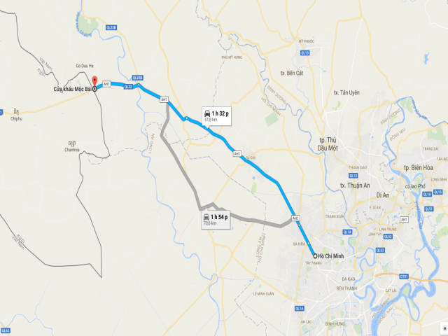 Từ TPHCM đi cửa khẩu Mộc Bài bao nhiêu km?