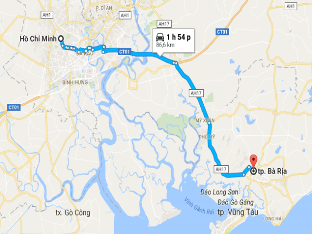 Từ TPHCM đi Bà Rịa Vũng tàu bao nhiêu Km?