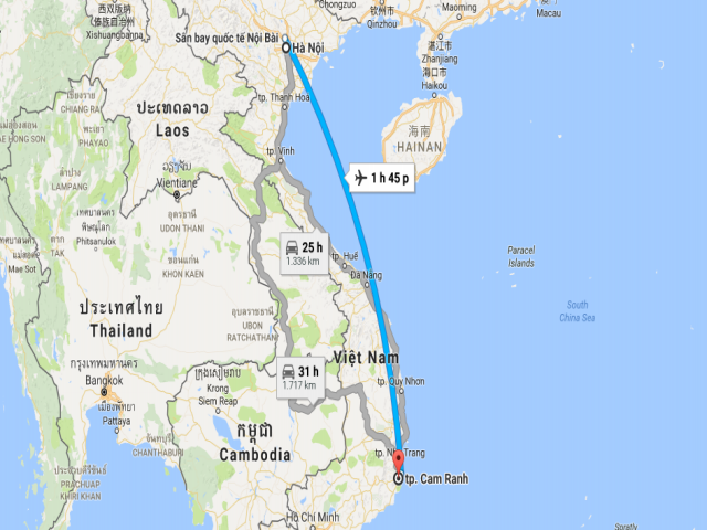 Từ Hà Nội đi Cam Ranh bao nhiêu km?