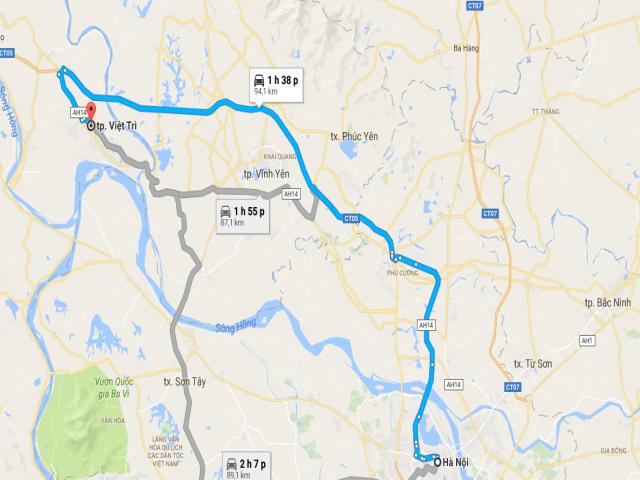 Từ Hà Nội đi Việt trì bao nhiêu km?