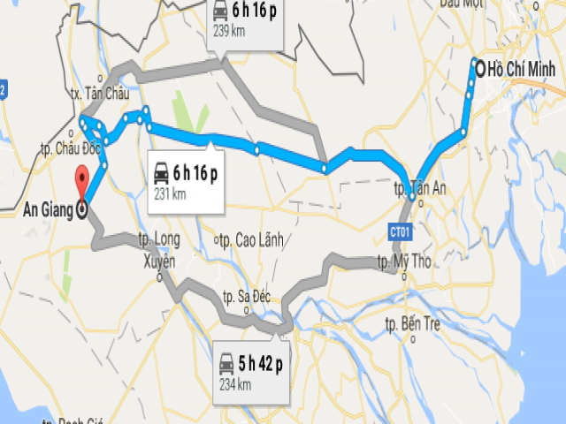 Từ thành phố Hồ Chí Minh đi An Giang bao nhiêu km?