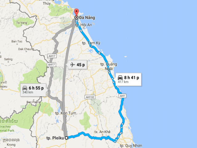 Từ Đà Nẵng đi Pleiku – Gia Lai bao nhiêu km?