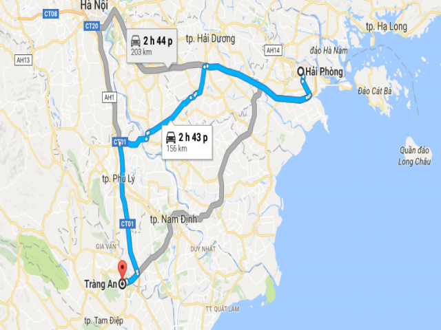 Từ Hải Phòng đi Tràng An bao nhiêu km?