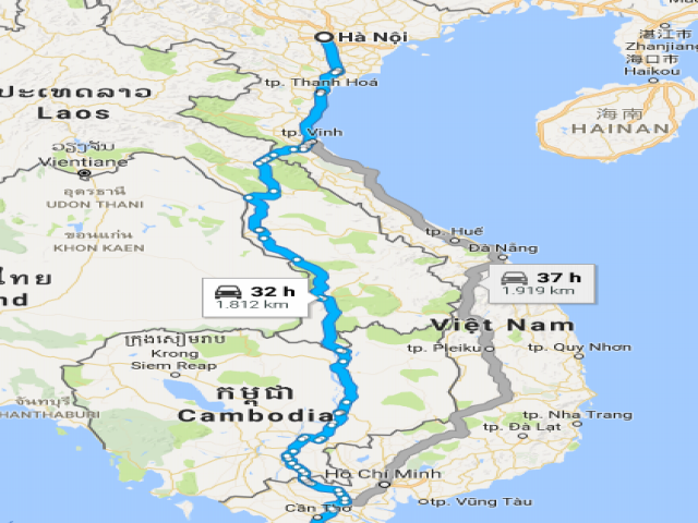 Từ Hà Nội đi Cà Mau bao nhiêu km?