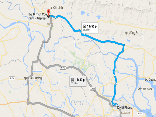 Từ Hải Phòng đi Côn Sơn Kiếp Bạc bao nhiêu km?