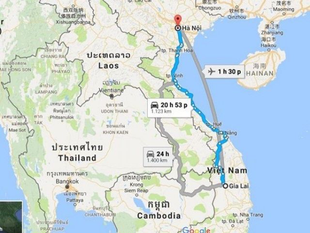 Từ Hà Nội đi Gia Lai bao nhiêu Km?