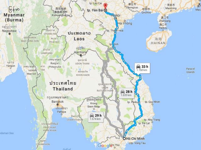 Từ TPHCM đi Yên Bái bao nhiêu km?