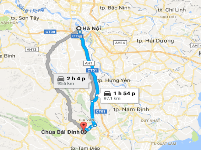 Từ Hà Nội đi Bái Đính bao nhiêu km?