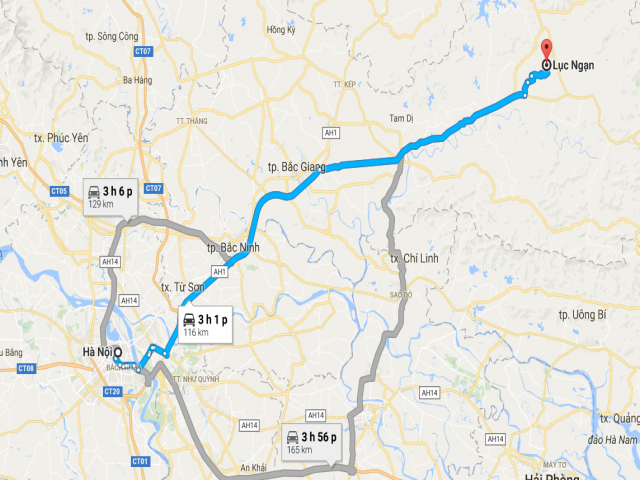 Từ Hà Nội đi Lục Ngạn bao nhiêu km?