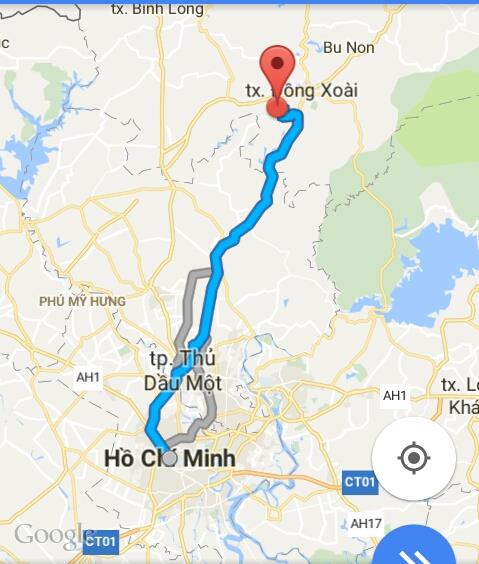 Từ TPHCM đi Đồng Xoài bao nhiêu km?