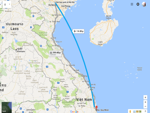 Từ Hà Nội đi Quy Nhơn bao nhiêu km?
