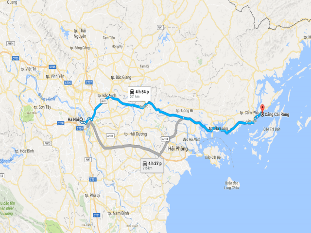 Từ Hà Nội đi Cái Rồng bao nhiêu km?