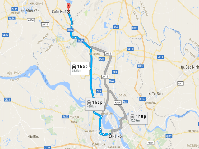 Từ Hà Nội đi Xuân Hòa bao nhiêu km?