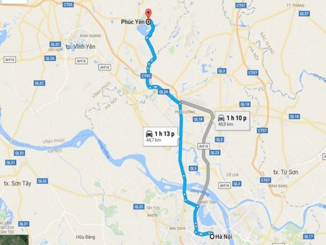 Từ Hà Nội đi Phúc Yên (Vĩnh Phúc) bao nhiêu km? 
