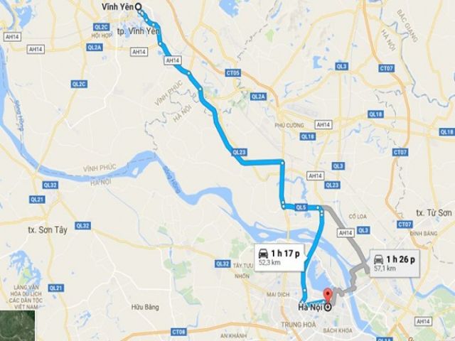 Từ Hà Nội đi thành phố Vĩnh Yên (Vĩnh Phúc) bao nhiêu km?