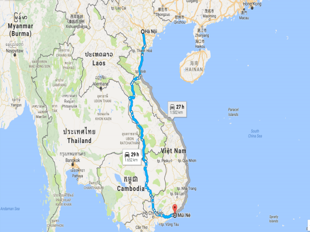 Từ Hà Nội đi Mũi Né bao nhiêu km?