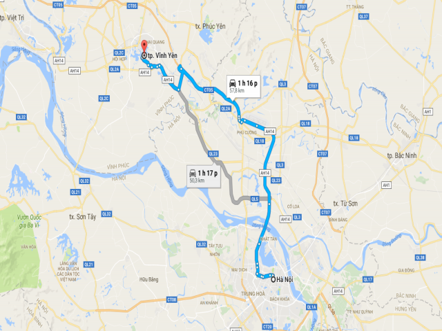 Từ Hà Nội đi Vĩnh Yên bao nhiêu km?