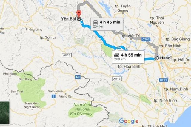 Từ Hà Nội đi Yên Bái bao nhiêu km?