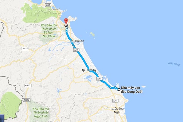 Từ Đà Nẵng đi Dung Quất bao nhiêu km?