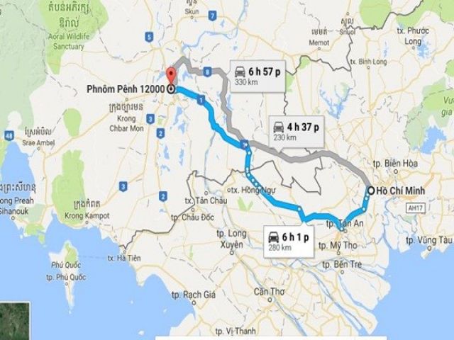 Từ TPHCM đi Phnompenh bao nhiêu Km?