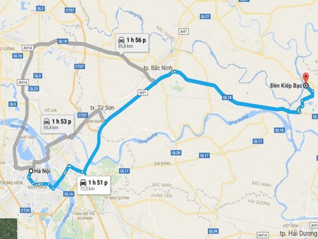 Từ Hà Nội đi Kiếp Bạc (Hải Dương) bao nhiêu km?