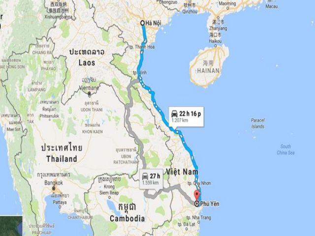 Từ Hà Nội đi Phú Yên bao nhiêu km?