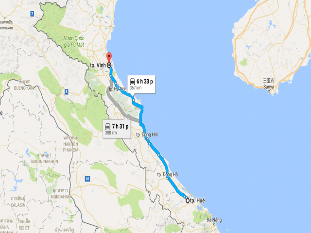 Từ Huế đi Vinh bao nhiêu km?
