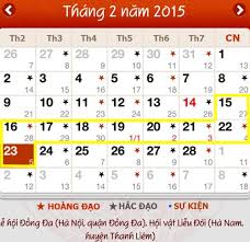 Xem ngày Hoàng đạo tháng 2 năm 2015