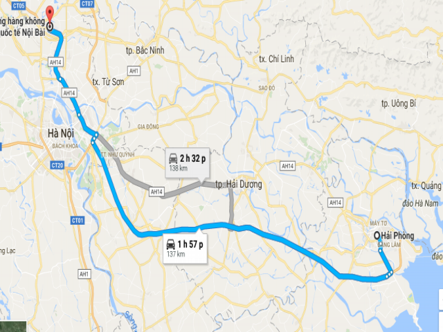 Từ thành phố Hải Phòng đi sân bay Nội Bài bao nhiêu km?
